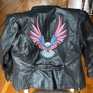 Vintage Small Black Leather Jacket with Embroidered Eagle - no tags.